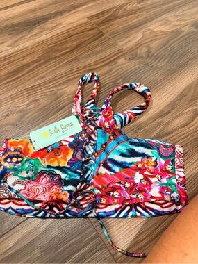 Luli Fama Vibrant Floral & Zebra Lace-Up Bikini Top